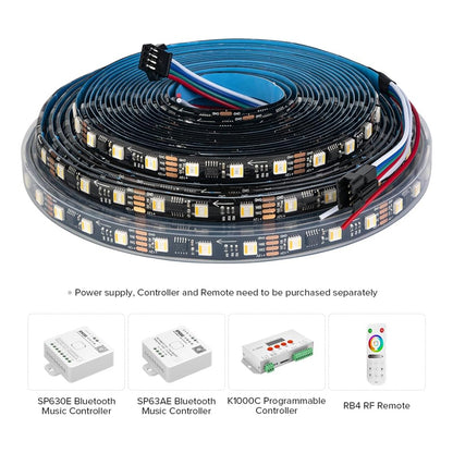 WORLDSEMI WS2805 IC RGBCCT Addressable Dual Data LED Strip 5050SMD 16.4FT 60LED/m 10Pixel/m 5 Colors in One Chase Color RGB+CCT 3000K-6500K LED Strip IP30 DC24V(without adapter or controller).