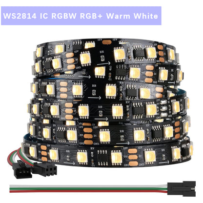 WORLDSEMI WS2814 IC RGBW RGB+ Cool White (similar to WS2812B) Addressable 16.4FT 60LED/m 20Pixels/m 300LED 100pixel Flexible 4 Colors in One Fantasy Color LED Strip IP30 DC12V Black PCB for R