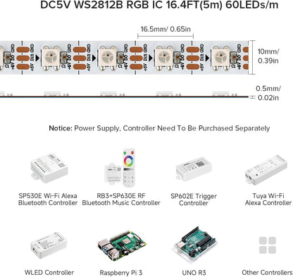 WORLDSEMI WS2812B 5V 30 Lights Fantasy Color Light Strip Built-in IC Single Point Single Control LED Full Color Light Strip