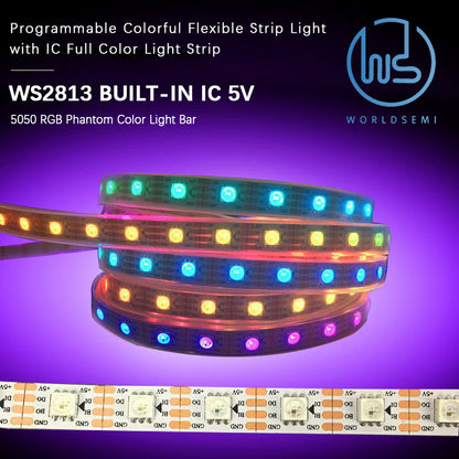 WORLDSEMI WS2813 Built-in IC5V 60 Lamps/Meter Programmable Colorful Flexible Strip LED Strip Light with IC