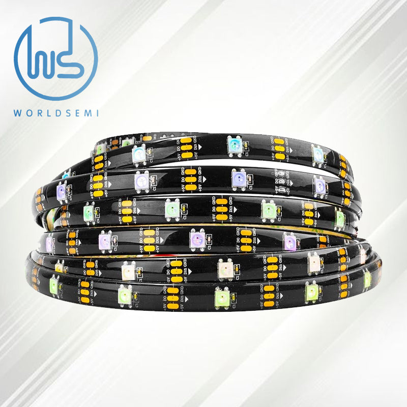 WORLDSEMI WS2812B IC RGB 5050SMD Pure Gold Single Addressable LED Strip 16.4FT 300LED 60LED/m Flexible Full Color IP65 DC5V for DIY Chase Color Project (No Adapter or Controller)