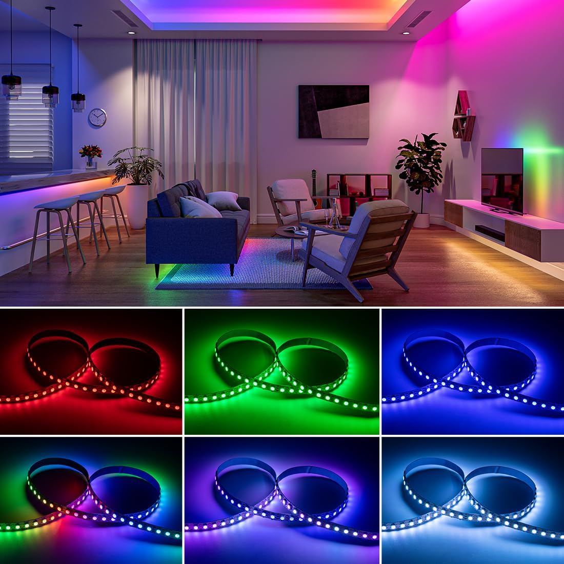 WORLDSEMI WS2812B IC RGB 5050SMD Pure Gold Single Addressable LED Strip 16.4FT 300LED 60LED/m Flexible Full Color IP65 DC5V for DIY Chase Color Project (No Adapter or Controller)