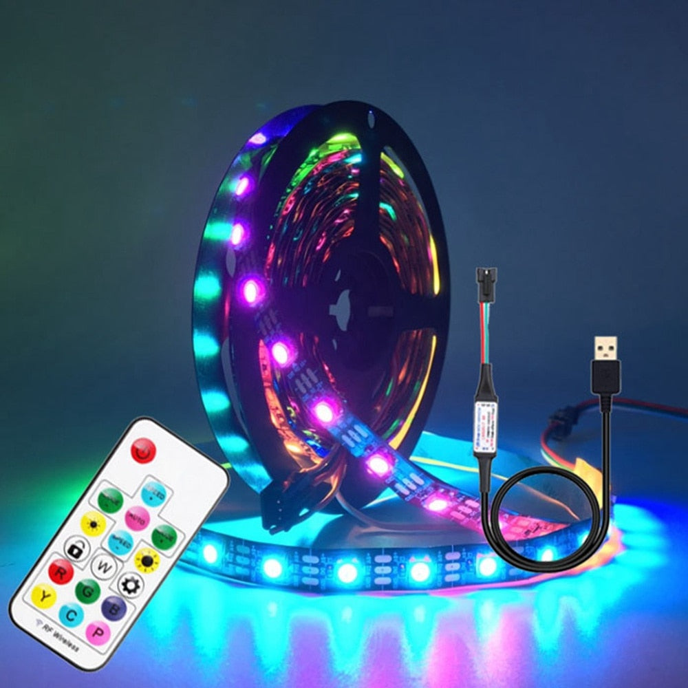 USB LED Strip RGB WS2812B 17Keys Remote Controller Addressable Pixel Tape Led TV Back Under Cabinet Lamp DC5V 1m/2m/3m/4m/5m