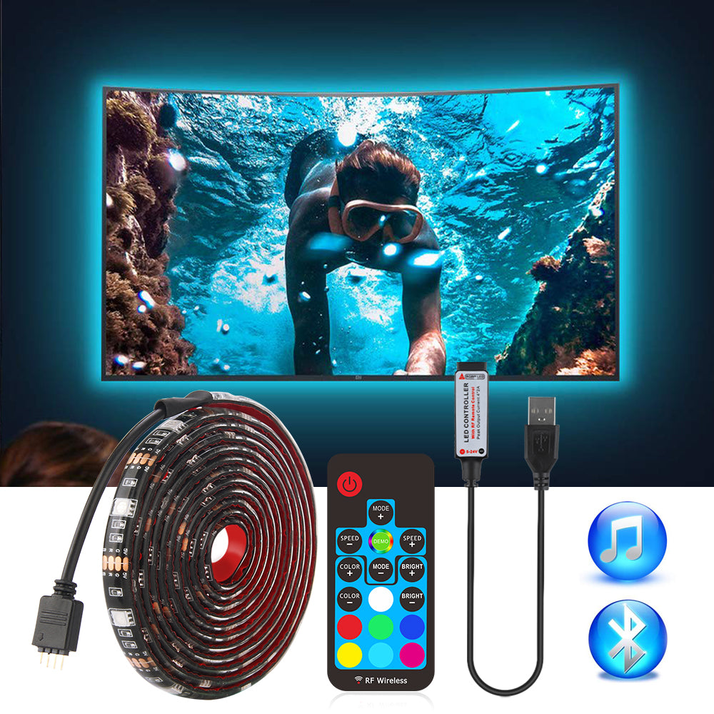 USB LED Strip Kit, IR RF Bluetooth LED Controller, 0.5m 1m 2m Length Per Set, 5050 RGB, Music Strip for TV Background Lighting