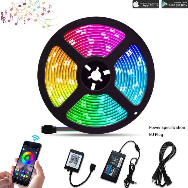 5050 RGB LED Strip Light, 10 Meters 24V 300LEDs, Smart Phone APP Control, RGB Strip Kit for Interior Decorative Lighting